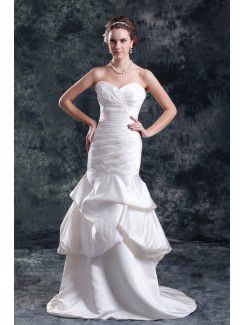 Satin Sweetheart Sweep Train Sheath Directionally Ruched Wedding Dress