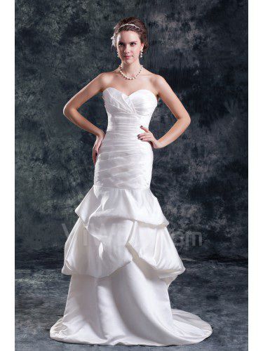 Satin Sweetheart Sweep Train Sheath Directionally Ruched Wedding Dress