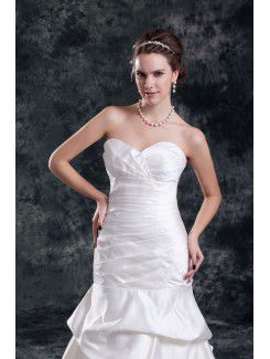 Satin Sweetheart Sweep Train Sheath Directionally Ruched Wedding Dress