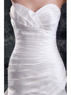 Satin Sweetheart Sweep Train Sheath Directionally Ruched Wedding Dress