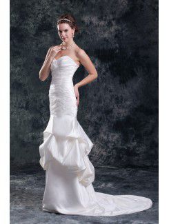 Satin Sweetheart Sweep Train Sheath Directionally Ruched Wedding Dress