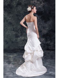 Satin Sweetheart Sweep Train Sheath Directionally Ruched Wedding Dress