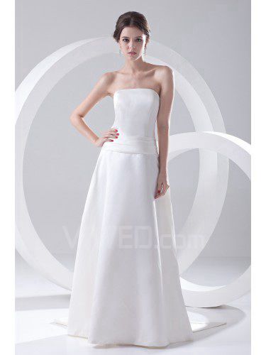 Satin Strapless A-line Floor Length Prom Dress