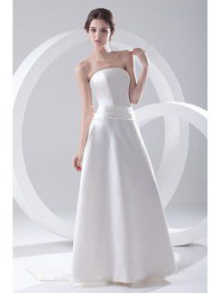 Satin Strapless A-line Floor Length Prom Dress