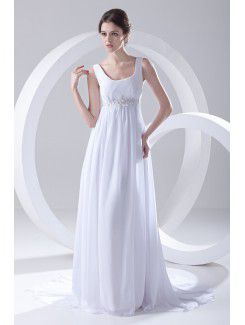 Chiffon Square Column Sweep Train Embroidered Prom Dress