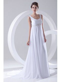 Chiffon Square Column Sweep Train Embroidered Prom Dress