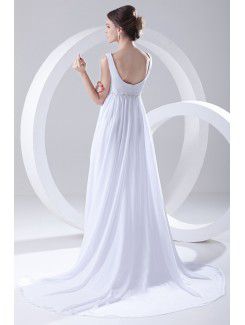 Chiffon Square Column Sweep Train Embroidered Prom Dress