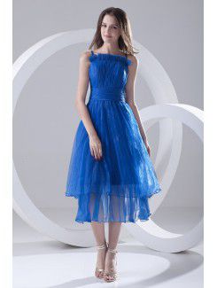 Organza Spaghetti A-line Tea-Length Sash Prom Dress