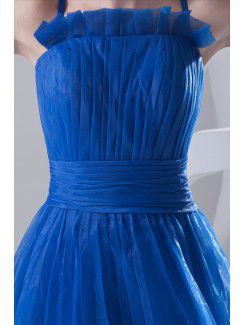 Organza Spaghetti A-line Tea-Length Sash Prom Dress