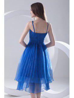 Organza Spaghetti A-line Tea-Length Sash Prom Dress