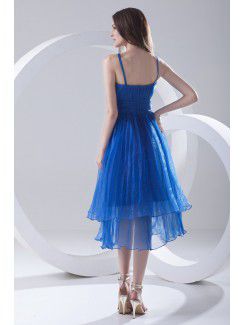 Organza Spaghetti A-line Tea-Length Sash Prom Dress