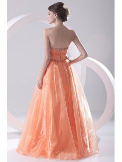 Organza Sweetheart A-line Sweep Train Bead Prom Dress