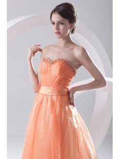 Organza Sweetheart A-line Sweep Train Bead Prom Dress