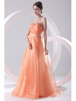 Organza Sweetheart A-line Sweep Train Bead Prom Dress