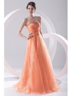 Organza Sweetheart A-line Sweep Train Bead Prom Dress