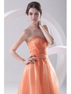 Organza Sweetheart A-line Sweep Train Bead Prom Dress