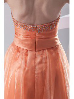 Organza Sweetheart A-line Sweep Train Bead Prom Dress