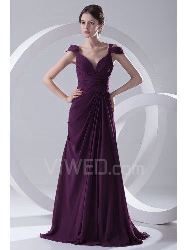 Chiffon V-Neckline A-line Sweep Train Prom Dress