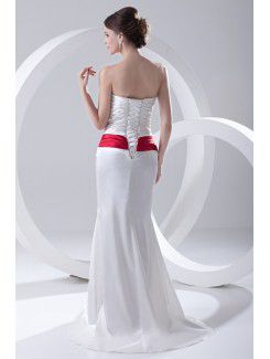 Satin Strapless Sheath Sweep Train Embroidered and Sash Prom Dress