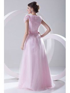 Satin and Net High Collar A-line Floor-Length Embroidered and Sash Prom Dress