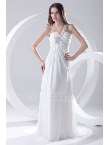 Chiffon One-Shoulder Column Floor-Length Embroidered Prom Dress