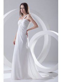 Chiffon One-Shoulder Column Floor-Length Embroidered Prom Dress