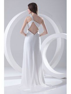 Chiffon One-Shoulder Column Floor-Length Embroidered Prom Dress