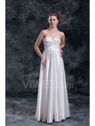 Satin Sweetheart Floor Length Column Embroidered Wedding Dress