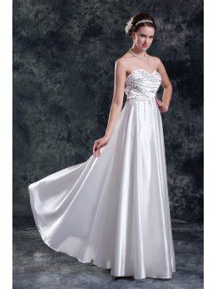 Satin Sweetheart Floor Length Column Embroidered Wedding Dress