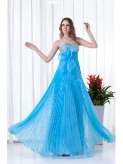 Organza linha império strapless do assoalho-comprimento bordado vestido de baile