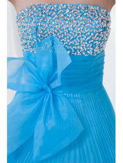 Organza Strapless Empire line Floor-Length Embroidered Prom Dress