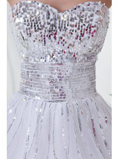 Organza Sweetheart A-line Floor-Length Sequins Prom Dress