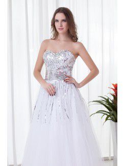 Organza Sweetheart A-line Floor-Length Sequins Prom Dress