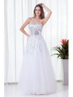 Organza Sweetheart A-line Floor-Length Sequins Prom Dress