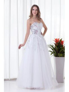 Organza Sweetheart A-line Floor-Length Sequins Prom Dress