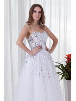 Organza Sweetheart A-line Floor-Length Sequins Prom Dress