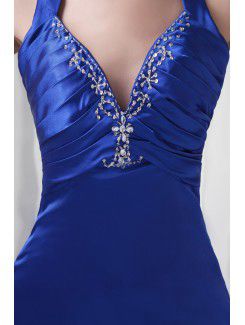 Satin V-Neckline Sheath Sweep Train Embroidered Prom Dress