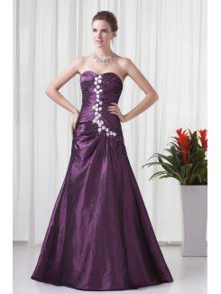 Taft a-linie bodenlange bestickte ballkleid