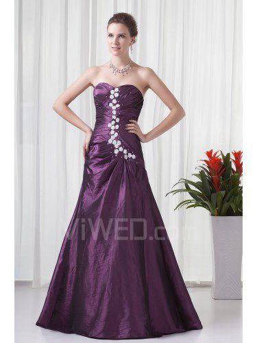 Taft a-linie bodenlange bestickte ballkleid