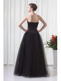 Net and Satin Strapless A-line Floor-Length Embroidered Prom Dress