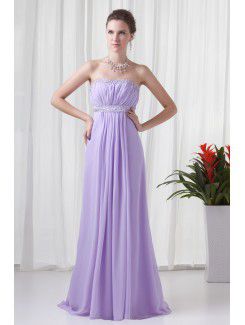 Chiffon Strapless Empire line Floor-Length Embroidered Prom Dress