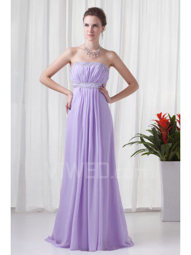 Chiffon Strapless Empire line Floor-Length Embroidered Prom Dress