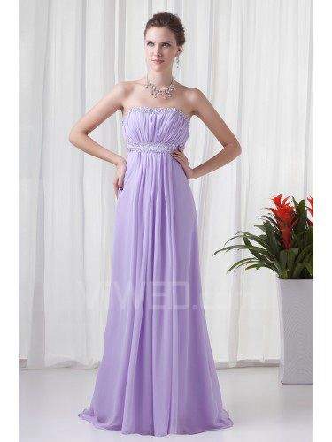 Chiffon strapless empire lijn vloer-length geborduurde galajurk