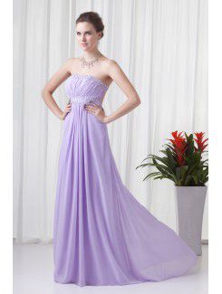 Chiffon Strapless Empire line Floor-Length Embroidered Prom Dress