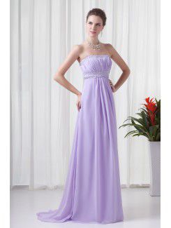 Chiffon Strapless Empire line Floor-Length Embroidered Prom Dress