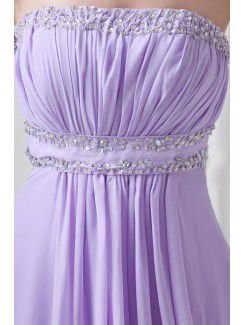 Chiffon Strapless Empire line Floor-Length Embroidered Prom Dress