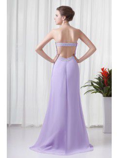 Chiffon Strapless Empire line Floor-Length Embroidered Prom Dress