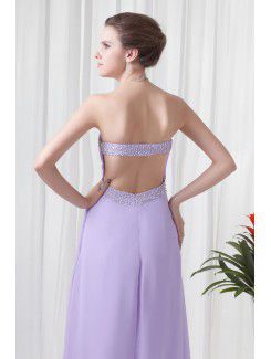 Chiffon Strapless Empire line Floor-Length Embroidered Prom Dress