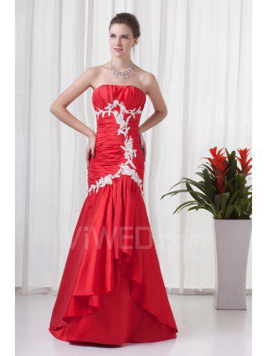 Satin Strapless Sheath Floor-Length Embroidered Prom Dress