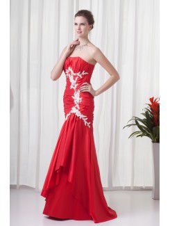 Satin Strapless Sheath Floor-Length Embroidered Prom Dress